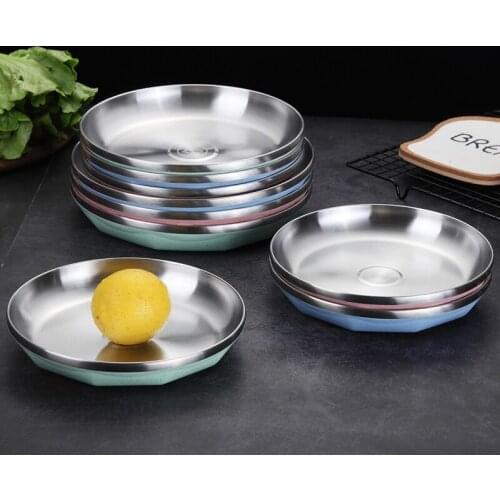 304 Stainless Steel Plate Dinner Plate Home Soup Plate Snack Fruit Meal Plate Dish Salad Plate Bread Dessert Special Plate
