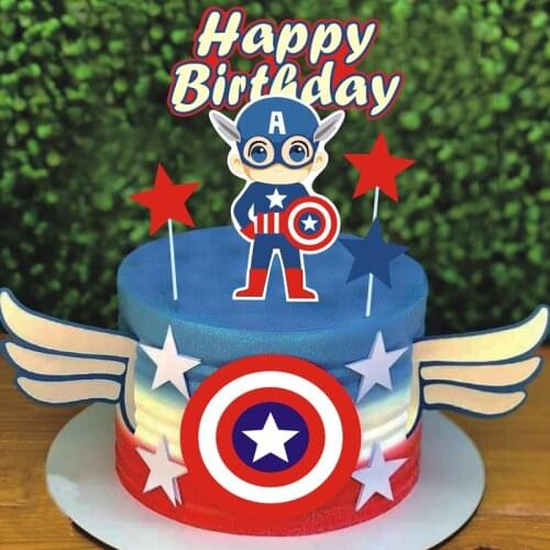 8pcs Cartoon Happy Birthday Cake Topper Set Cute Super Hero Paper Cupcake Topper for Kids Boys Birthday Party Cake Decorations