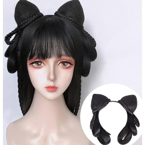 AILIADE Synthetic Chinese Traditional Retro Hair Chignon Black Fake Hair Bun Ancient Fairy Princess Hair Band Hanfu Cosplay Wig