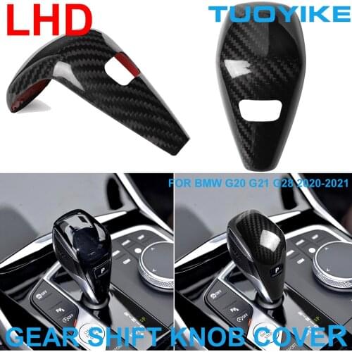 LHD Car Styling Real Carbon Fiber Central Gear Shift Knob Cover Trim Decal Sticker For BMW NEW 3-Series G20 G21 G28 2020-2021