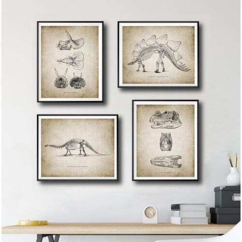 Brontosaurus Skeleton Anatomy Medical Posters and Prints Triceratops Stegosaurus Prehistoric Vintage Canvas Painting Wall Decor
