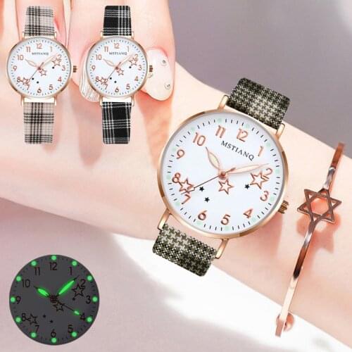 2021 New Women Watches Fashion Small Fresh Printed Plaid Belt Student Quartz Watch Clock Casual Ladies Dress Womens watches