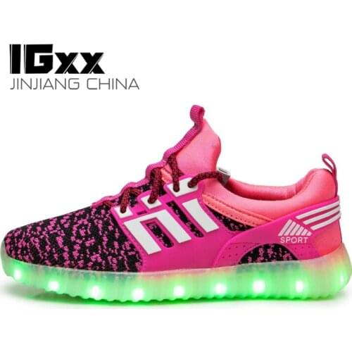 IGxx LED Light Up Shoes Kids USB Charging Glowing Shoes LED For Kids Flashing Shoes Child Luminous Knit Sport LED Sneakers Boys
