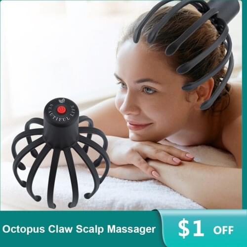 Electric Octopus Claw Scalp Massager Stress Relief Therapeutic Head Scratcher Hair Stress Relief Hands-Free USB Rechargeable