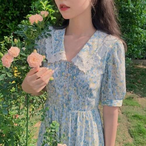JuneLove Korean Kawali Print Dress Women Sweet Elegant Patchwork Party Dress Casual High Street Holiday Cute Dress 2021 Summer