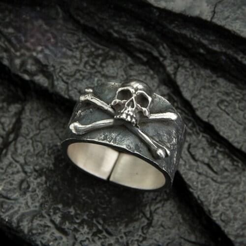 Retro Silver Color Skull Rings for Motorcycle Party Men Womens Punk Finger Ring Skull Skeleton Bone Cross Rings Biker Jewelry