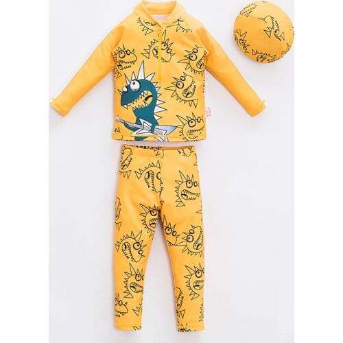 Cool Swimsuit 2-10 Children Dinosaur UPF50+ Anti-UV Swimwear Boy Casual Cartoon Baby Swim Suit With Swimming Cap Kids Beach Wear