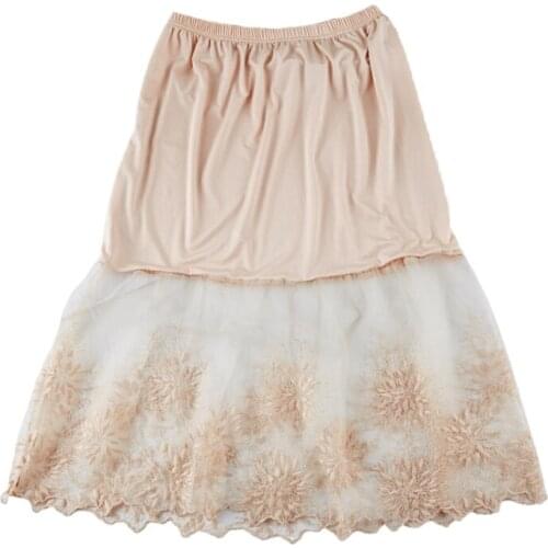 23GD Lace Half Slip Skirts Extender Elastic Waist A-line Hollow Petticoat Underskirt