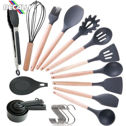 Kitchen Tools Accessories Supplies Kitchen Silicone Wood Cooking Spoon Spatula Ladle Egg Beaters Utensils Dinnerware Set