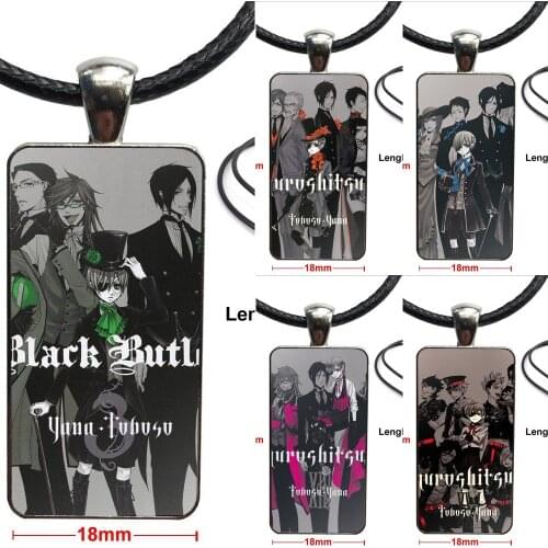 Kuroshitsuji Black Butler Family Poster For Girls Handmade Gift Glass Pendant Necklace Handmade Half Pendant Rectangle Necklace