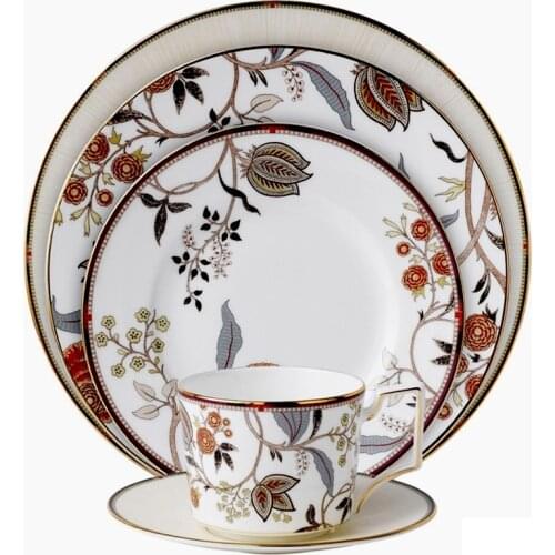 4 pcs set Floral ceramic bone china dinner sets for dinnerware and gift : 1 cup+1 saucer+ 8 inch plate+10.5 inch plate