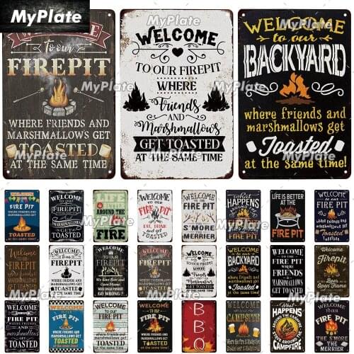 Outdoor Tin Sign Firepit Metal Sign Retro Plaque Home Decor Metal Vintage Man Cave Bar Pub Club Home Wall Decor Family Poster