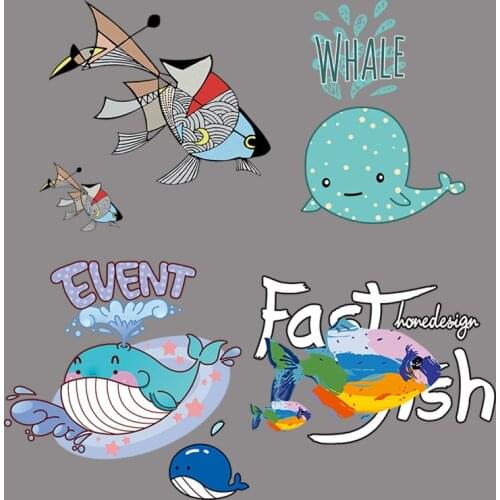 Cartoon Sea Creature Clothing Patch Print Stripe Printing Iron Thermal Transfer Decorative Sticker On Kids Clothes School Bag