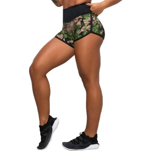 New Womens Yoga Shorts High Waist Shorts Honeycomb Camouflage Print Ultra Short Tight Sports Hot Pants Patchwork Fitness 2020