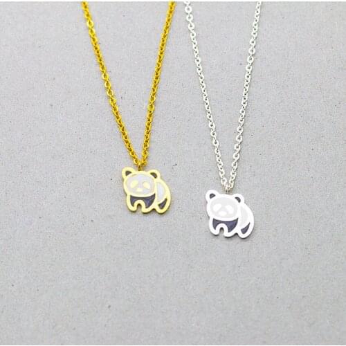 Cute Animal Panda Pendant Necklace Women Men Children Stainless Steel Choker Gold silver Color Necklace best Christmas gift