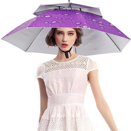 Portable Rain Umbrella Hat Double Foldable Outdoor Sun Shade Waterproof Camping Fishing Headwear Cap Beach Head Hats Sunscreen