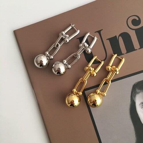 Simple temperament European and American ball pendant chain long earrings
