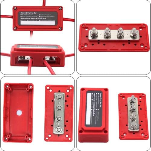300A Red Shell Bus Bar Box Distribution Box Studs Busbar Power Distribution Block With Screw On Cover Ground Distribution Block