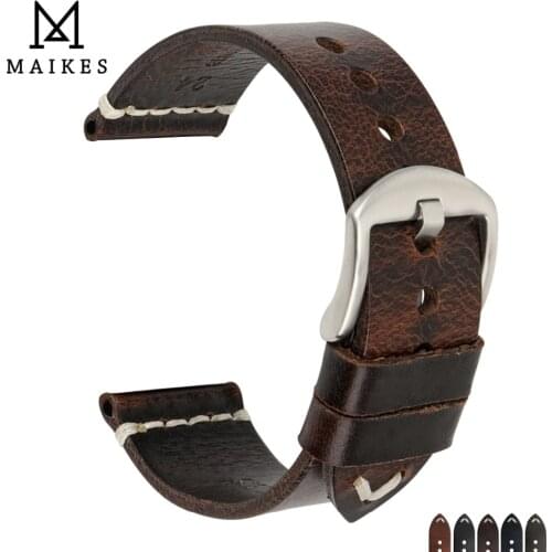 MAIKES Genuine Leather Watchband 20mm 22mm 24mm Watch Accessories Watch Straps Vintage Bracelet Watch Band For CITIZEN Watch