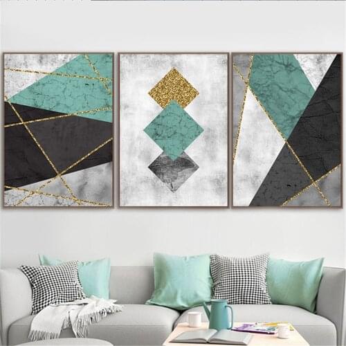 Modern Abstract Geometric Figure Art Painting Gold Green Black Combimation Wall Pictures for Living Room Canvas Posters Print