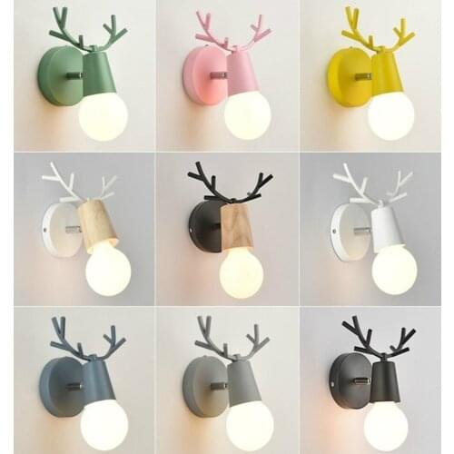LED antlers Wall Lamp Colorful Modern Wooden Nordic Vintage Loft Childrens Room Bedroom Living Room Bedside Stair Home Lights