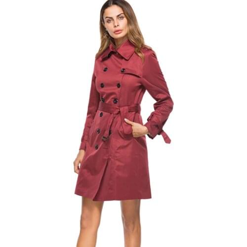2021 Autumn New Style Women Trench Coat Long Europe America Fashion Raincoat Double-Breasted Slim Long Trench Female