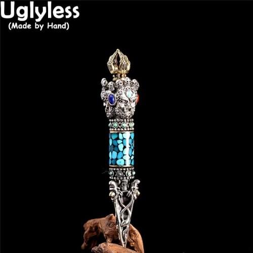 Uglyless Three-faced Buddha Pendants for Men Buddhistic Vajra Necklaces NO Chains Thai Silver 925 Silver Religious Gifts Jewelry