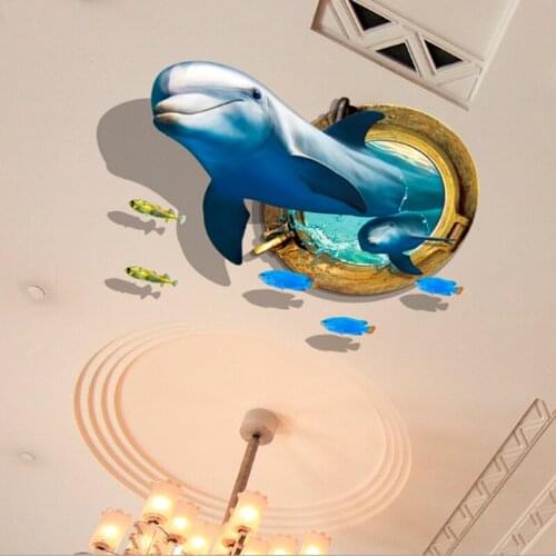 Waterproof Dolphin 3D Wall Sticker Wall Bedroom Living Room TV Sofa Background Decorative Sticker Wallpaper