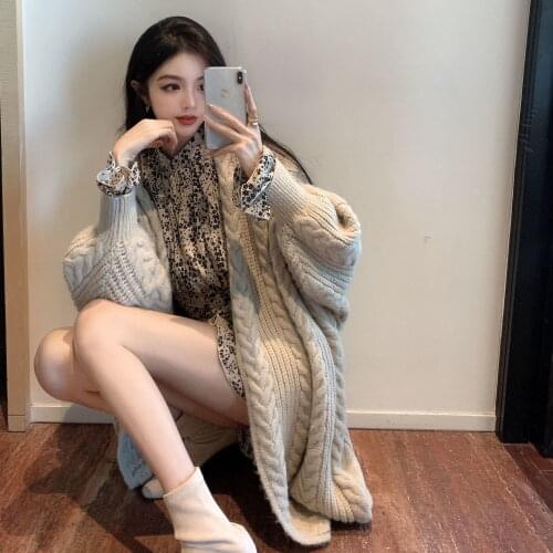 Autumn/Winter Sweet Woman Chic Elegant Cardigan Sweater Jacket Offiec Lady Loose Buttocks Harajuku Retro Gentle Fairy Sweater