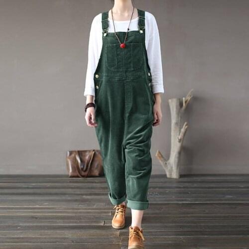 ZANZEA Autumn Corduroy Jumpsuits Women Vintage Straps Solid Long Rompers Retro Pockets Overalls Casual Loose Suspenders Oversize