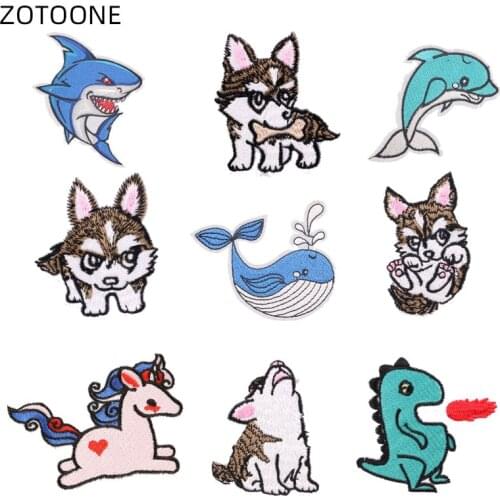 ZOTOONE Animal Patch Iron on Heat Transfer for Clothes Jeans Sew on Dinosaur Badge DIY Embroidered Patches for Pants Applique G