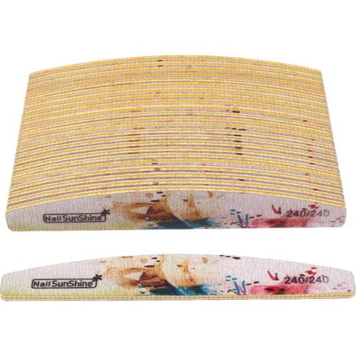 100Pcs 240/240 Sandpaper Nail File Nail Art Sanding Buffer Yellow Flower Washable Semilune Buffing Curved Manicure Tools Set