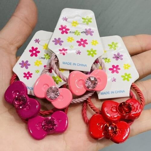 2Pcs/set Crystal Bow-knot Hair Accessories Children Rubber Bands Scrunchies Elastic Hair Bands Girls Headband Decorations Ties