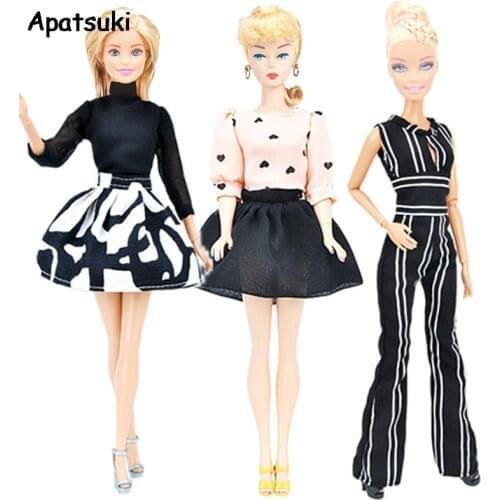 3sets/lot Handmade Fashion Doll Clothes Set For Barbie Outfits Shirt & Skirt Dress Zebra Rompers 1/6 Dolls Accessories Kids Toys