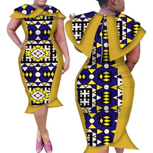 African Dresses for Women Bazin Riche Africa Print Patchwork Bodycone Dresses Dashiki African Style Women Party Dresses WY6244