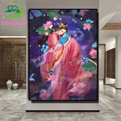 DIY Diamond embroidery beauty fairy girl diamond Mosaic baby drawing Resin drill handmade lotus landscape cross stitch gift kit