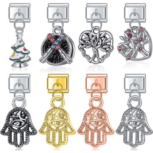 Hapiship Fashion Romantic Heart Palm Christmas Tree Charm Italian Links Fit 9mm Stainless Steel Bracelet Jewelry Making DJ332