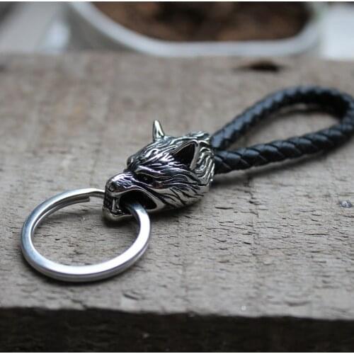 316L stainless steel Viking wolf keychain leather car Automobile Mens waist buckle key chain Werewolf Keychain Ring Keybob