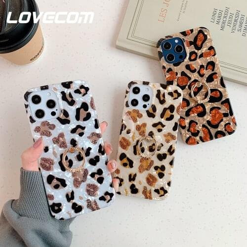 LOVECOM Dream Shell Leopard Phone Case With Ring For iPhone 12 Mini 12 11 Pro Max X XR XS Max 7 8 Plus Case Soft IMD Phone Cover