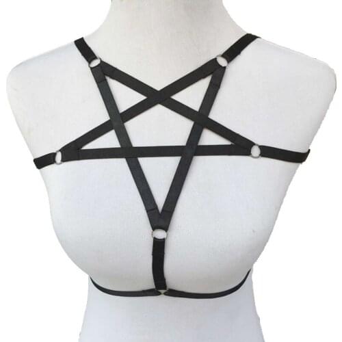 Black Pentagram Harness cage bra Exotic Apparel Gothic Harajuku sexy lingerie cosplay bondage harness prom dresses harness bra
