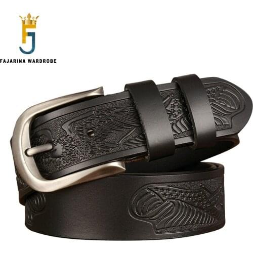 FAJARINA 2020 Design Personality Novelty Eagle Carving Real Cowhide Skin Leather Belt Alloy Buckles Retro Belts for Men N17FJ841
