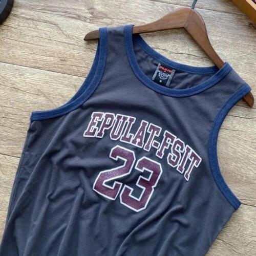 Summer cotton sleeveless T-shirt mens retro trend printing loose casual sports basketball vest