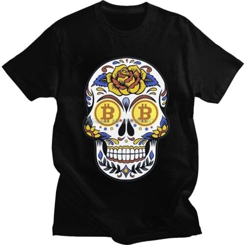 Streetwear Mens Bitcoin Crypto T Shirts Short-Sleeve Cotton Tshirt Printed Btc T-shirt Cryptocurrency Skull Tees Tops Clothes