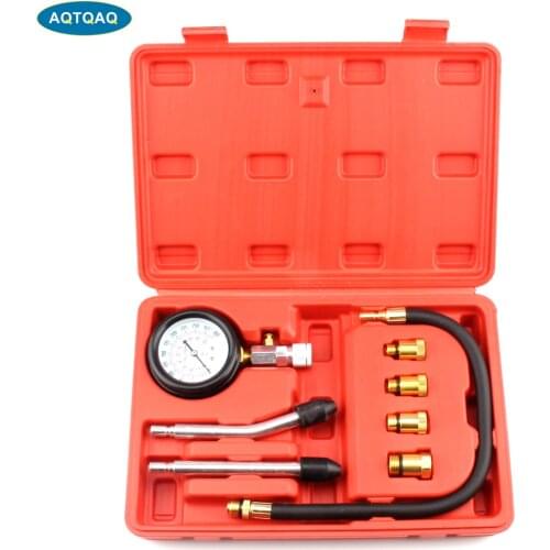 Petrol Engine Pressure Gauge Tester Set Compression Leakage Diagnostic Tool For Car Auto with Red Blow Molded Case