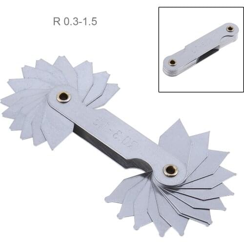 26pcs/set R0.3-1.5A7C16 Precision Stainless Steel Radius Gauge Sample R Gauge 0.3-1.5 Blades Range for Industrial Measurement