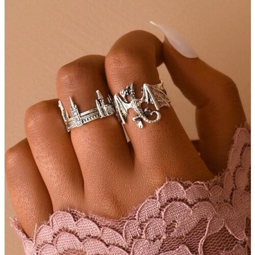 Creative Dragon City Finger Rings for Women Men Punk Personality Building Rings Set Vintage Jewelry Accessories