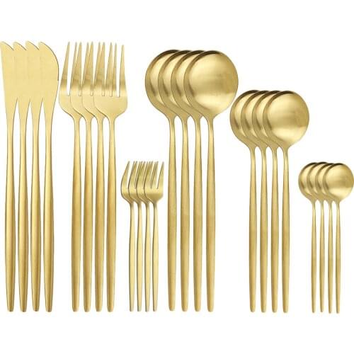 Gold Matte Tableware Set Knives Forks Spoons Cutlery Set Stainless Steel Silverware Kitchen Accessories Western Dinnerware Set