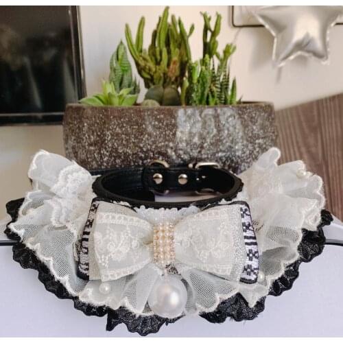 2020 New Pet Accessories Dog Neckties Collar Cat Flower Bib Hood Handmade DIY Black and White Lolita Pet Cat Dog Collar Lace