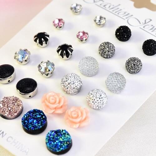 Hot 12pairs/set Crystal New Fashion Earrings Set Women Jewelry Accessories Piercing Ball Stud Earring kit Bijouteria brincos
