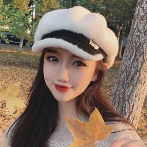 Solid Color Retro Beret Artist Hat Cap Beret Classic Autumn Winter Hats Outdoor Leisure Hat Octagonal Hat Mink Feather